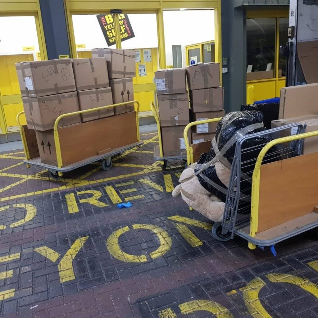 there is unloading of back stuff from the tracks into the storage unit